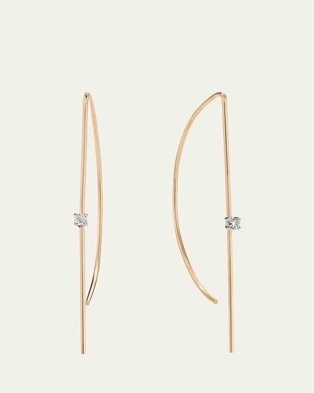 14K Yellow Gold Small Wire P Hoop Earrings with Diamonds